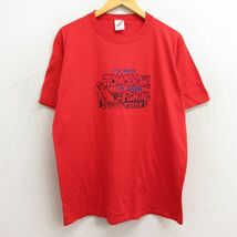 L/古着 半袖 ビンテージ Tシャツ メンズ 80s 魚 フィッシング クルーネック 赤 レッド 23jul13 中古_画像1