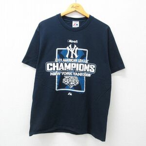 L/古着 マジェスティック 半袖 ビンテージ Tシャツ メンズ 00s MLB ニューヨークヤンキース ワールドシリーズ コットン クルーネック