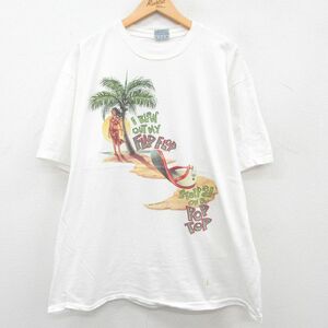 XL/古着 半袖 ビンテージ Tシャツ メンズ 90s ヤシの木 女性 鳥 大きいサイズ コットン クルーネック 白 ホワイト 23jul21 中古