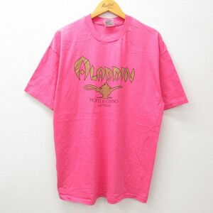 XL/古着 ヘインズ 半袖 ビンテージ Tシャツ メンズ 90s アラジン ランプ コットン Kuru 濃ピンク 23jul07 中古