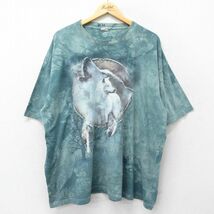 XL/古着 半袖 ビンテージ Tシャツ メンズ 00s オオカミ 大きいサイズ クルーネック 薄緑 グリーン 他 タイダイ 23jul28 中古_画像1