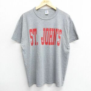 L/古着 ラッセル 半袖 ビンテージ Tシャツ メンズ 90s セントジョンズ クルーネック グレー 霜降り 23jul26 中古