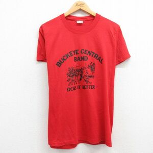 M/古着 半袖 ビンテージ Tシャツ メンズ 80s BUCKEYE バンド クルーネック 赤 レッド 23jul20 中古