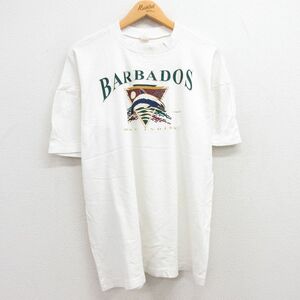 XL/古着 半袖 ビンテージ Tシャツ メンズ 90s バルバドス イルカ コットン クルーネック 白 ホワイト 23jul24 中古