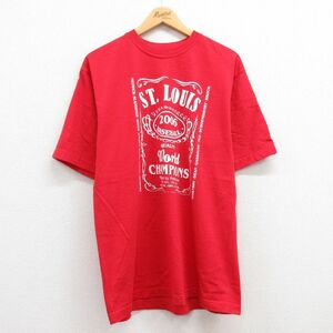 L/古着 スターター 半袖 ビンテージ Tシャツ メンズ 00s MLB セントルイスカージナルス コットン クルーネック 赤 レッド メジャーリー