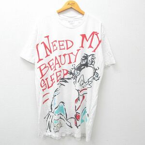 XL/古着 半袖 ビンテージ Tシャツ メンズ 90s ディズニー 101匹わんちゃん クルエラ 大きいサイズ ロング丈 コットン クルーネック 白