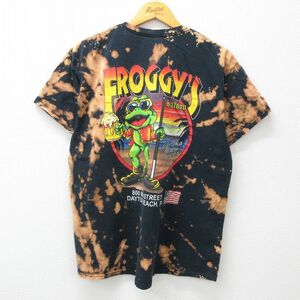 L/古着 半袖 ビンテージ Tシャツ メンズ 00s カエル デイトナビーチ 胸ポケット付き コットン クルーネック 黒他 ブラック ブリーチ加