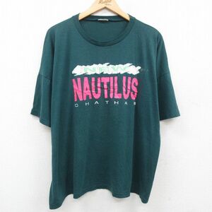 XL/古着 半袖 ビンテージ Tシャツ メンズ 80s NAUTILUS 大きいサイズ クルーネック 濃緑 グリーン 23jul22 中古