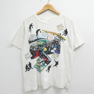 L/古着 半袖 ビンテージ Tシャツ メンズ 90s ベースボール 野球 コットン クルーネック 白 ホワイト 23aug19 中古