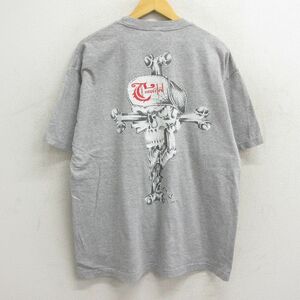 XL/古着 半袖 ビンテージ Tシャツ メンズ スカル Convicted 大きいサイズ クルーネック グレー 霜降り 23aug08 中古