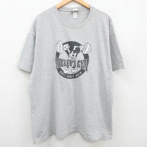 XL/古着 半袖 ビンテージ Tシャツ メンズ 00s ディズニー ミッキー メッシュ地 大きいサイズ クルーネック グレー 霜降り spe 23jul29