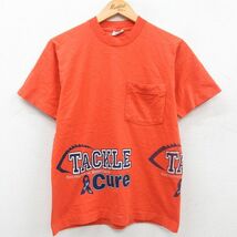 M/古着 半袖 ビンテージ Tシャツ メンズ 90s TACKLE cure 胸ポケット付き マルチプリント コットン クルーネック オレンジ spe 23aug31_画像1