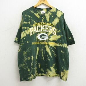 XL/古着 半袖 ビンテージ Tシャツ メンズ 00s NFL グリーンベイパッカーズ 大きいサイズ コットン クルーネック 緑 グリーン ブリーチ