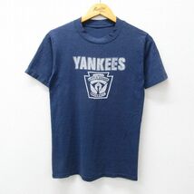 XS/古着 半袖 ビンテージ Tシャツ メンズ 00s ヤンキース リトルリーグ 野球 クルーネック 紺 ネイビー 霜降り 23aug28 中古_画像1