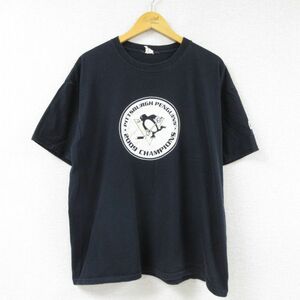 XL/古着 半袖 ビンテージ Tシャツ メンズ 00s NHL ピッツバーグペンギンズ 大きいサイズ コットン クルーネック 黒 ブラック 23may22