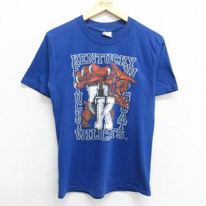 M/古着 半袖 ビンテージ Tシャツ メンズ 80s ケンタッキーワイルドキャッツ クルーネック 青 ブルー 23sep12 中古