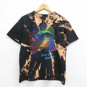 M/古着 半袖 ビンテージ ロック バンド Tシャツ メンズ 00s ジャーニー コットン クルーネック 黒他 ブラック ブリーチ加工 23jul22 中