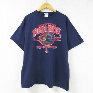 XL/古着 半袖 ビンテージ Tシャツ メンズ 00s MLB ボストンレッドソックス 大きいサイズ コットン クルーネック 紺 ネイビー メジャー