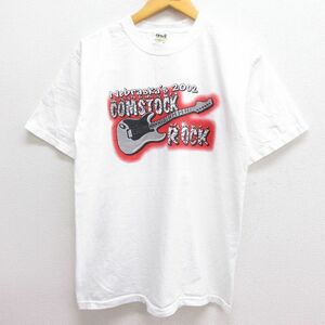 M/古着 半袖 ビンテージ ロック バンド Tシャツ メンズ 00s テスラ レオスピードワゴン コットン クルーネック 白 ホワイト spe 22jul1