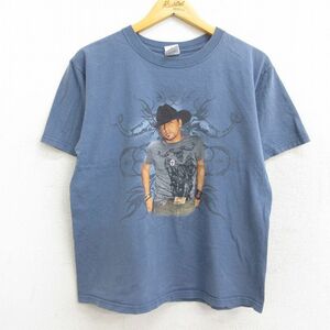 L/古着 半袖 ビンテージ ロック バンド Tシャツ メンズ 00s ジェイソンアルディーン コットン クルーネック 薄紺 ネイビー 22aug22 中