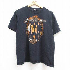 L/古着 半袖 ビンテージ ロック バンド Tシャツ メンズ 00s ジョナスブラザーズ コットン クルーネック 黒 ブラック 23jun03 中古