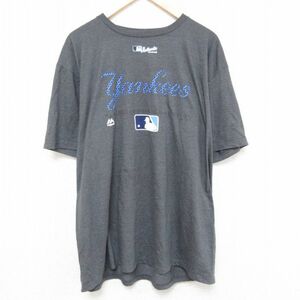 XL/古着 マジェスティック 半袖 Tシャツ メンズ MLB ニューヨークヤンキース 大きいサイズ クルーネック グレー 霜降り メジャーリーグ