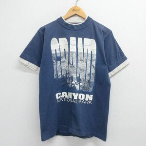 M/古着 半袖 ビンテージ Tシャツ メンズ 90s グランドキャニオン コットン クルーネック 紺 ネイビー 23mar23 中古