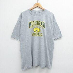 XL/古着 半袖 ビンテージ Tシャツ メンズ 00s ミシガンウルヴァリンズ アメフト 大きいサイズ クルーネック グレー 霜降り 23apr25 中