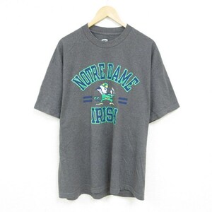 XL/古着 半袖 Tシャツ メンズ ノートルダム IRISH クルーネック 濃グレー 霜降り 23jun29 中古