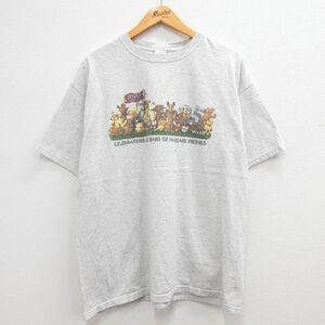 XL/古着 半袖 ビンテージ Tシャツ メンズ 00s クマ ブタ 牛 25周年 大きいサイズ クルーネック 薄グレー 霜降り 23apr04 中古