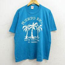 XL/古着 半袖 ビンテージ Tシャツ メンズ ヤシの木 プエルトリコ 大きいサイズ クルーネック 水色 23apr04 中古_画像1