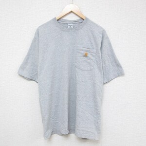 XL/古着 カーハート Carhartt 半袖 ブランド Tシャツ メンズ ワンポイントロゴ 胸ポケット付き 大きいサイズ クルーネック グレー 霜降