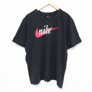 XL/古着 ナイキ NIKE 半袖 ブランド Tシャツ メンズ ビッグロゴ クルーネック 黒 ブラック 23jul13 中古