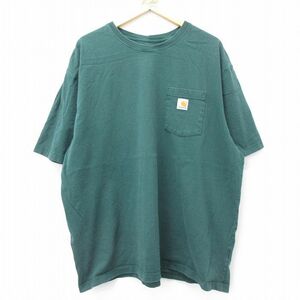 XL/古着 カーハート 半袖 ブランド Tシャツ メンズ ワンポイントロゴ 胸ポケット付き 大きいサイズ コットン クルーネック 濃緑 グリー