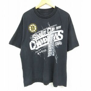 XL/ old clothes Reebok REEBOK short sleeves brand T-shirt men's NHL Boston blue in z Stanley cup Champion z crew neck 