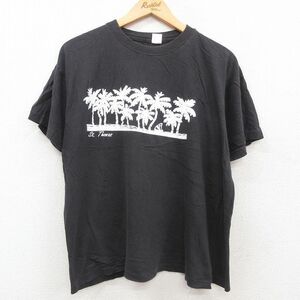 XL/古着 半袖 ビンテージ Tシャツ メンズ 80s ヤシの木 クルーネック 黒 ブラック 23may11 中古