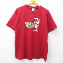 XL/古着 半袖 ビンテージ Tシャツ メンズ 00s ウサギ Trix Kids コットン クルーネック 赤 レッド 23may17 中古_画像1