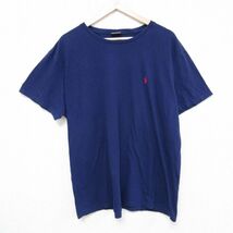 XL/古着 ラルフローレン Ralph Lauren 半袖 ブランド Tシャツ メンズ 90s ワンポイントロゴ 大きいサイズ コットン クルーネック 紺 ネ_画像1