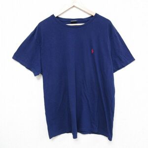 XL/古着 ラルフローレン Ralph Lauren 半袖 ブランド Tシャツ メンズ 90s ワンポイントロゴ 大きいサイズ コットン クルーネック 紺 ネ