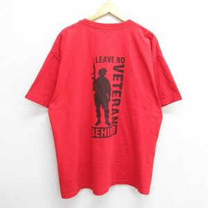 XL/古着 半袖 ビンテージ Tシャツ メンズ 00s POWMIA BEHIND 兵士 大きいサイズ コットン クルーネック 赤 レッド 23may08 中古