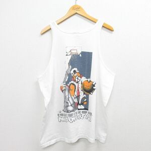 XL/古着 タンクトップ ビンテージ Tシャツ メンズ 90s TOP DAWG バスケットボール ブルドッグ コットン クルーネック 白 ホワイト spe