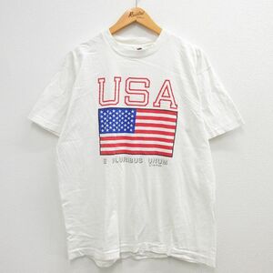 L/古着 半袖 ビンテージ Tシャツ メンズ 90s 星条旗 USAロゴ コットン クルーネック 白 ホワイト 23may06 中古