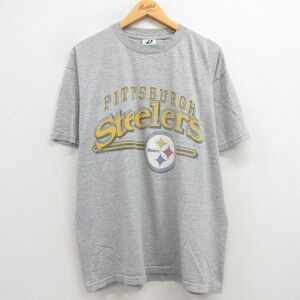 XL/古着 半袖 ビンテージ Tシャツ メンズ 00s NFL ピッツバーグスティーラーズ クルーネック グレー 霜降り アメフト スーパーボウル 2