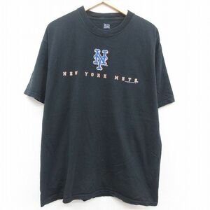 XL/古着 リー Lee 半袖 ビンテージ Tシャツ メンズ 00s MLB ニューヨークメッツ 大きいサイズ コットン クルーネック 黒 ブラック メジ