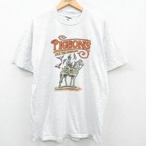 XL/古着 半袖 ビンテージ Tシャツ メンズ 00s FIGEONS 馬 鳥 クルーネック 薄グレー 霜降り 23jun27 中古