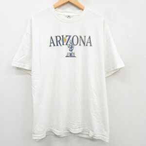 XL/古着 半袖 ビンテージ Tシャツ メンズ 00s アリゾナ サボテン 大きいサイズ コットン クルーネック 白 ホワイト 23may20 中古