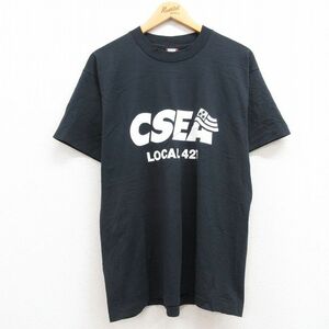 L/古着 半袖 ビンテージ Tシャツ メンズ 80s CSEA クルーネック 黒 ブラック 23may16 中古