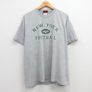 L/古着 リーボック 半袖 ビンテージ Tシャツ メンズ 00s NFL ニューヨークジェッツ クルーネック グレー 霜降り アメフト スーパーボウ