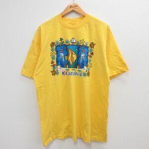 XL/古着 半袖 ビンテージ Tシャツ メンズ 90s カーニバル 魚 灯台 コットン 大きいサイズ クルーネック 黄 イエロー 23jun21 中古