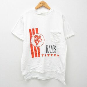 L/古着 半袖 ビンテージ Tシャツ メンズ 90s RAMS 胸ポケット付き コットン クルーネック 白 ホワイト spe 23may24 中古